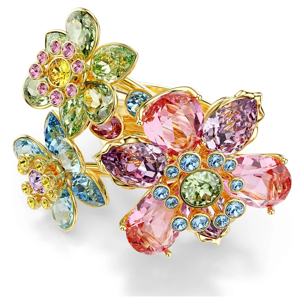 Idyllia ring, Mixed cuts, Flower, Multicoloured, Gold-tone plated by SWAROVSKI