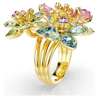 Idyllia ring, Mixed cuts, Flower, Multicolored, Gold-tone plated by SWAROVSKI