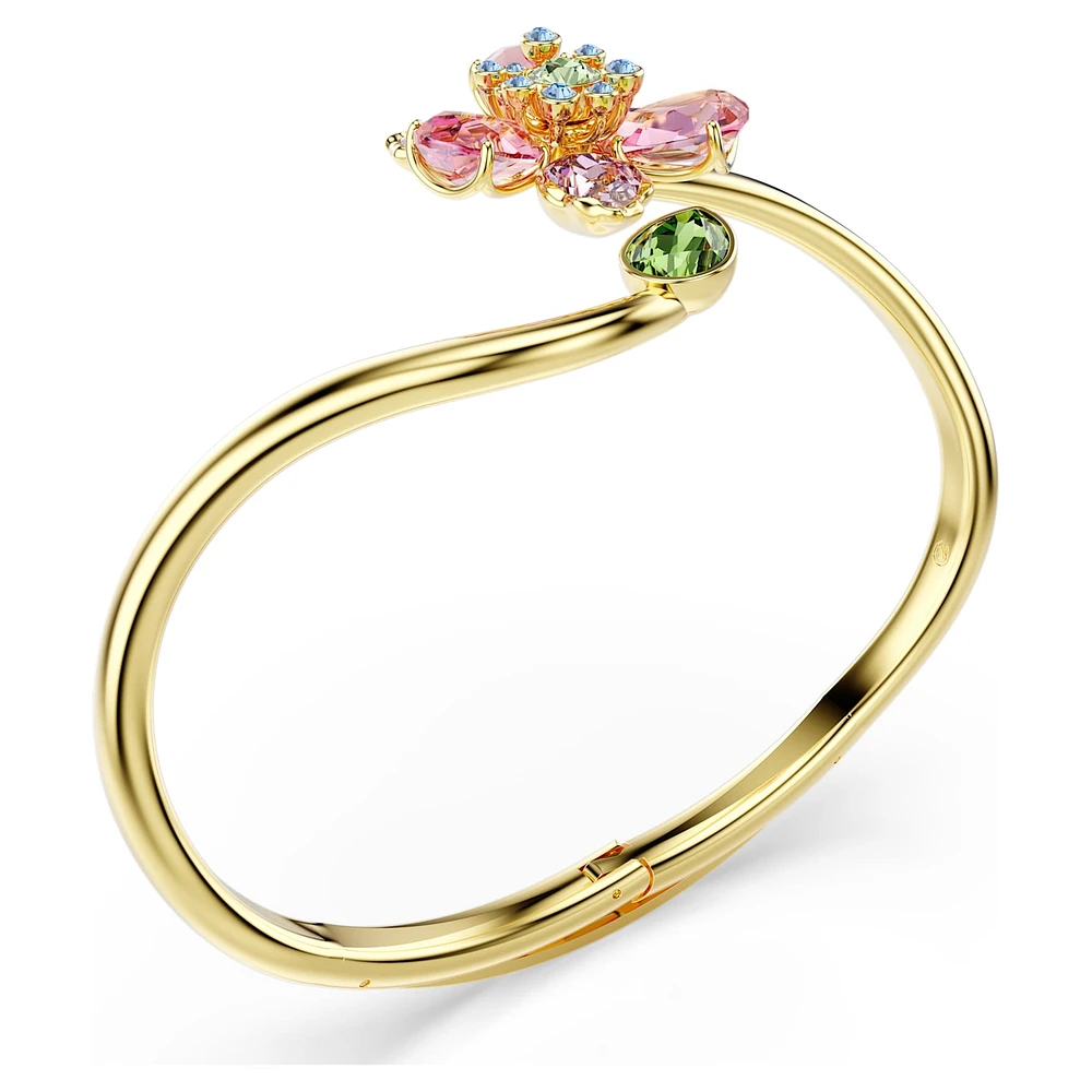 Idyllia bangle, Mixed cuts, Flower, Multicoloured, Gold-tone plated by SWAROVSKI