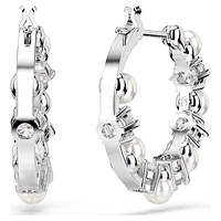 Matrix hoop earrings, Crystal pearl, Round cut, White, Rhodium plated by SWAROVSKI