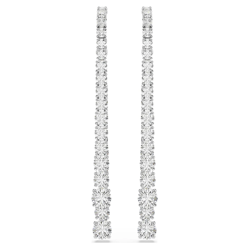 Matrix drop earrings, Gradient of round cuts, White, Rhodium plated by SWAROVSKI