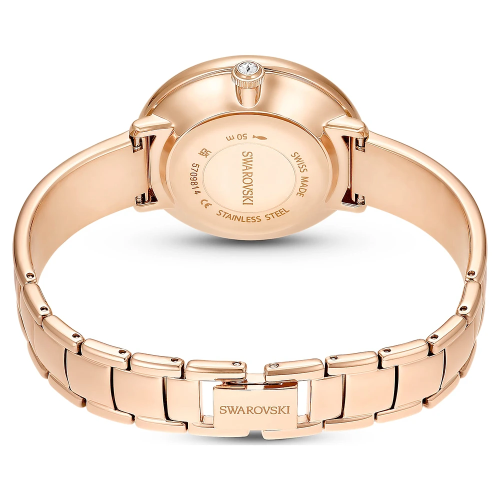 Crystalline Bangle watch, Swiss Made, Metal bracelet, Beige, Rose gold-tone finish by SWAROVSKI