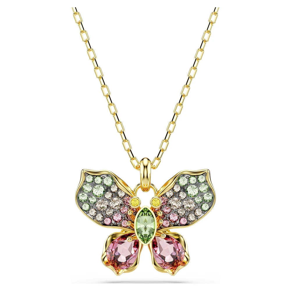 Idyllia pendant, Mixed cuts, Pavé, Butterfly, Multicoloured, Gold-tone plated by SWAROVSKI