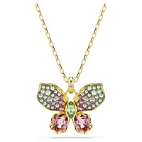Idyllia pendant, Mixed cuts, Pavé, Butterfly, Multicoloured, Gold-tone plated by SWAROVSKI