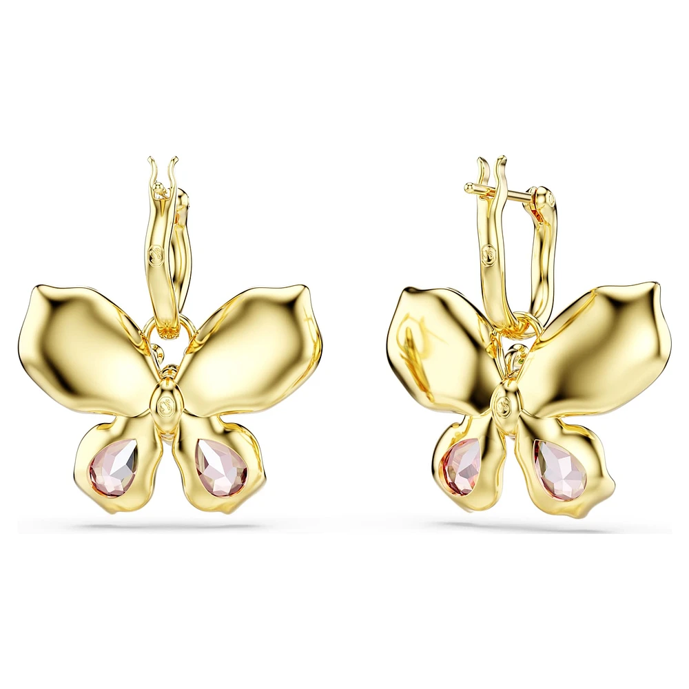 Idyllia drop earrings, Mixed cuts, Pavé, Butterfly, Multicoloured, Gold-tone plated by SWAROVSKI