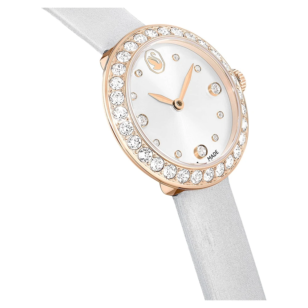 Matrix Tennis watch, Swiss Made, Leather strap, Grey, Rose gold-tone finish by SWAROVSKI