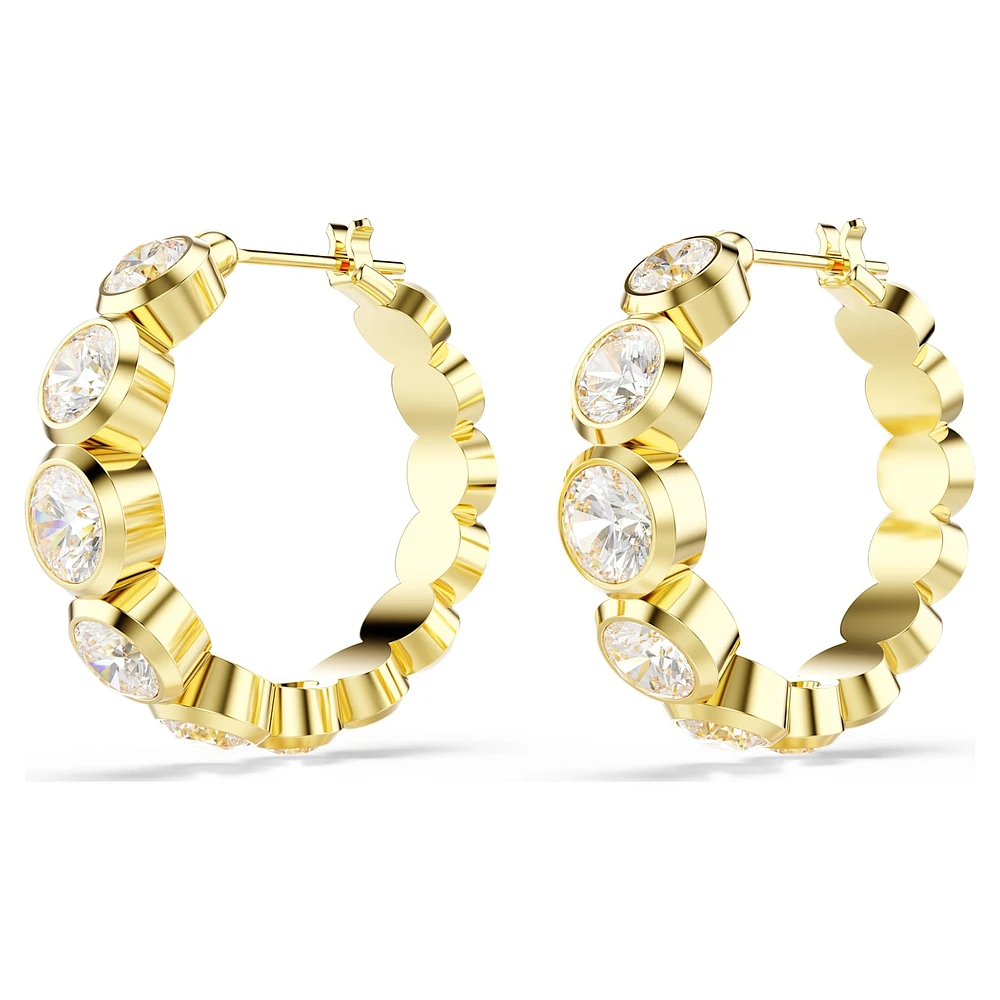 Imber hoop earrings, Round cut, White, Gold-tone plated by SWAROVSKI
