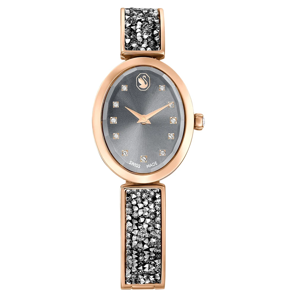 Crystal Rock Oval watch, Swiss Made, Crystal bracelet, Grey, Rose gold-tone finish by SWAROVSKI