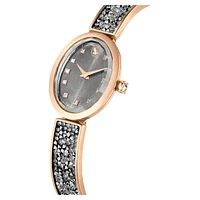 Crystal Rock Oval watch, Swiss Made, Crystal bracelet, Grey, Rose gold-tone finish by SWAROVSKI