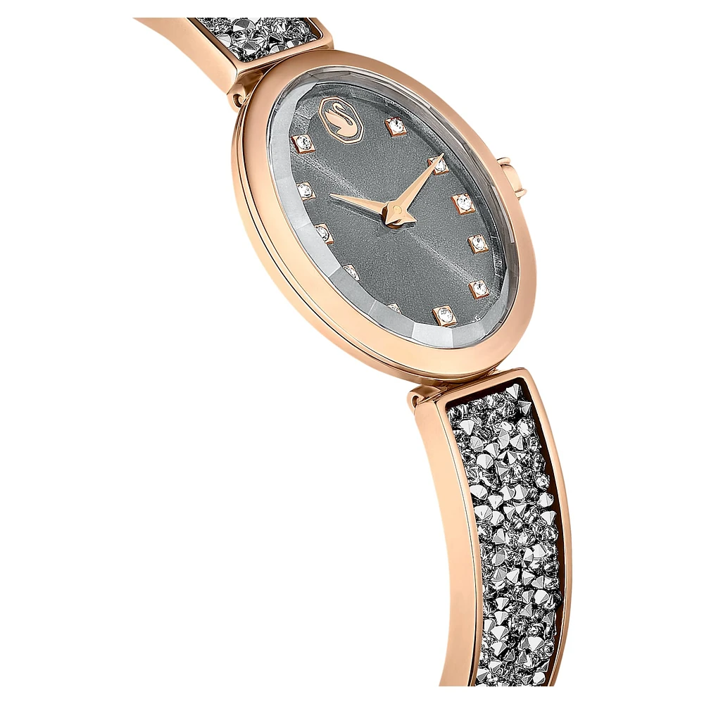Crystal Rock Oval watch, Swiss Made, Crystal bracelet, Grey, Rose gold-tone finish by SWAROVSKI