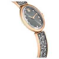 Crystal Rock Oval watch, Swiss Made, Crystal bracelet, Grey, Rose gold-tone finish by SWAROVSKI