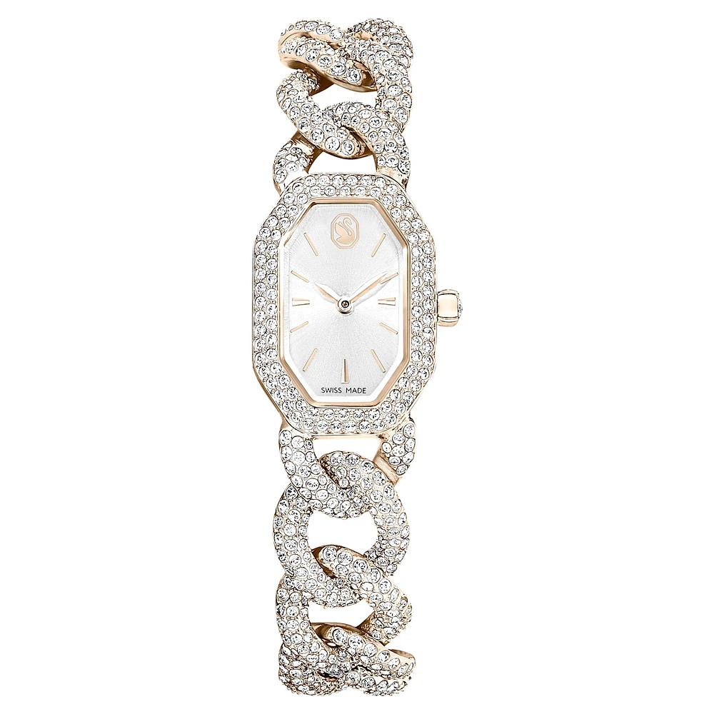 Dextera Chain watch, Swiss Made, Crystal bracelet, White, Champagne gold-tone finish by SWAROVSKI