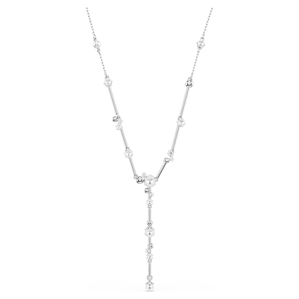 Constella Y necklace, Crystal pearl, Round cuts, White, Rhodium plated by SWAROVSKI