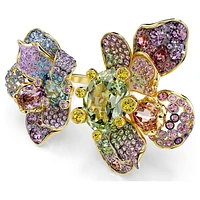 Idyllia ring, Mixed cuts, Pavé, Flower, Multicoloured, Gold-tone plated by SWAROVSKI