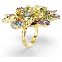 Idyllia ring, Mixed cuts, Pavé, Flower, Multicoloured, Gold-tone plated by SWAROVSKI