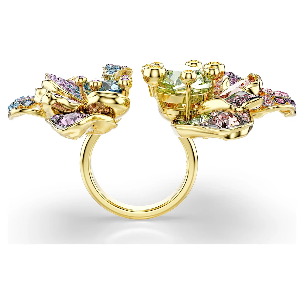Idyllia ring, Mixed cuts, Pavé, Flower, Multicoloured, Gold-tone plated by SWAROVSKI