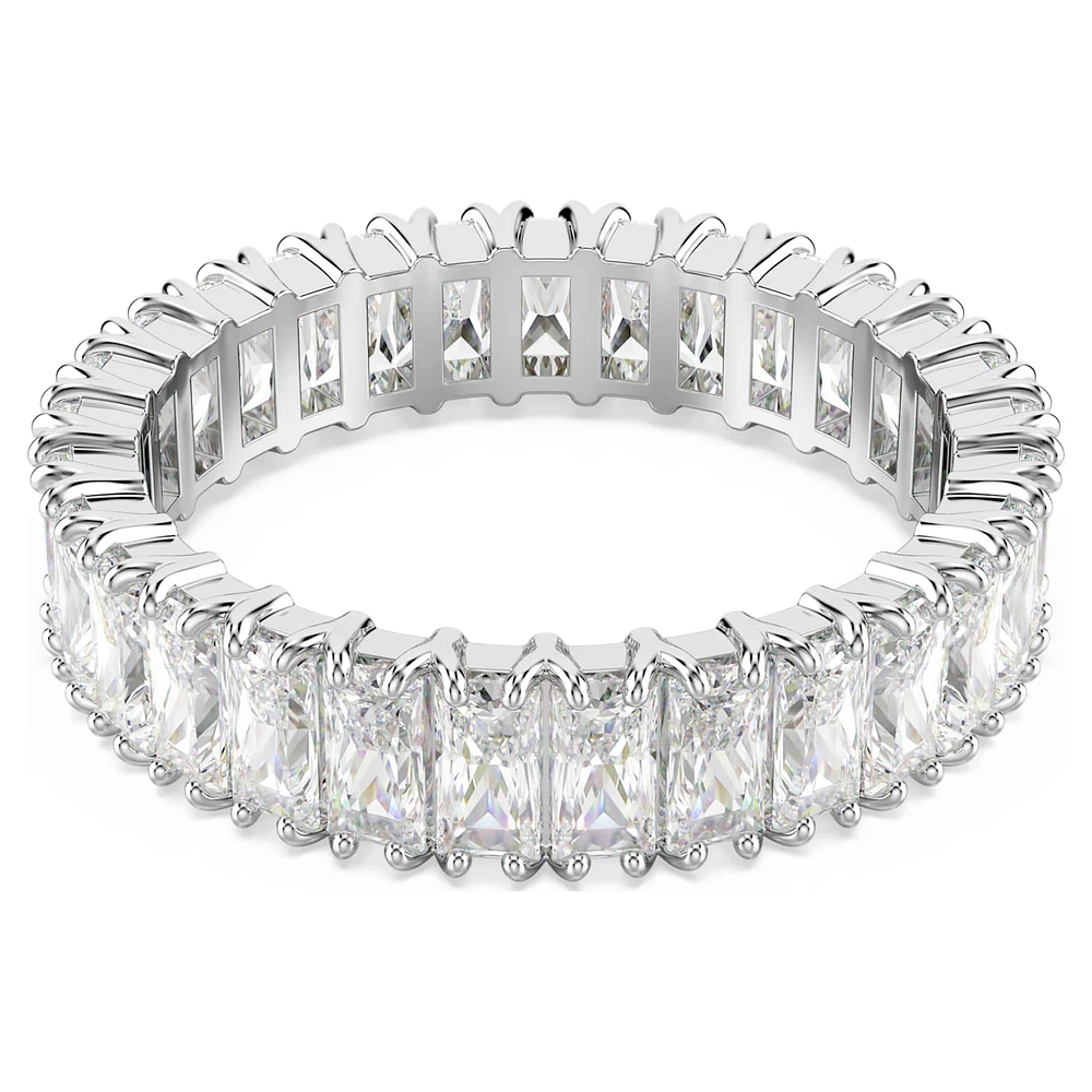 Matrix ring, Baguette cut, White, Silver-tone finish by SWAROVSKI