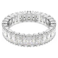 Matrix ring, Baguette cut, White, Silver-tone finish by SWAROVSKI