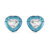 Dulcis clip earrings, Heart cut, Pavé, Heart, Blue, Rhodium plated by SWAROVSKI