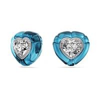 Dulcis clip earrings, Heart cut, Pavé, Heart, Blue, Rhodium plated by SWAROVSKI