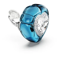 Dulcis clip earrings, Heart cut, Pavé, Heart, Blue, Rhodium plated by SWAROVSKI