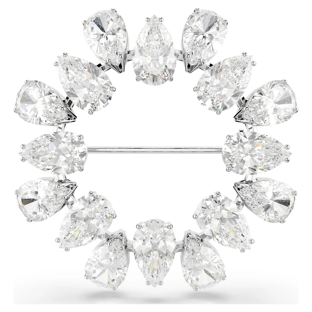 Matrix brooch, Pear cut, White, Rhodium plated by SWAROVSKI