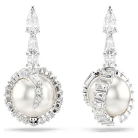 Snake drop earrings, Crystal pearl, Mixed cuts, Year of the Snake, White, Rhodium plated by SWAROVSKI