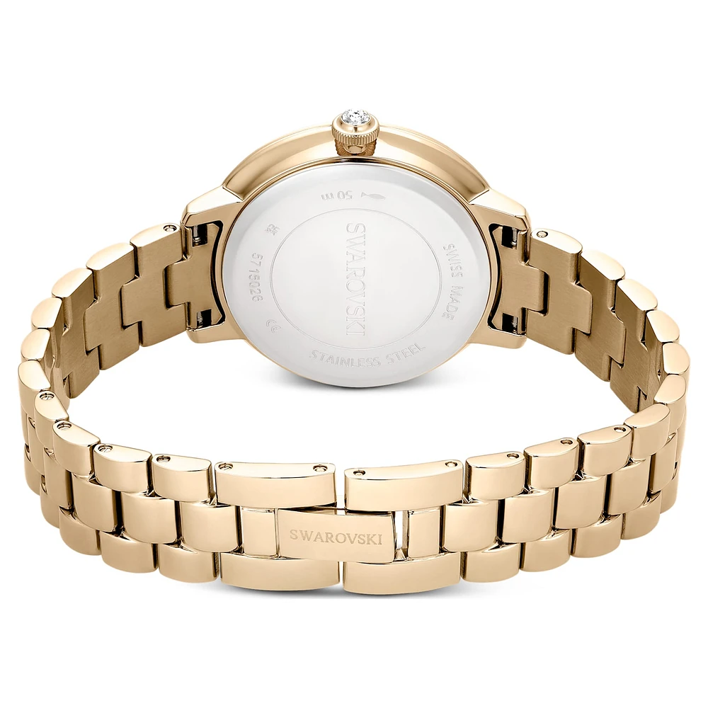 Watch, Swiss Made, Metal bracelet, Gold tone, Champagne gold-tone finish by SWAROVSKI