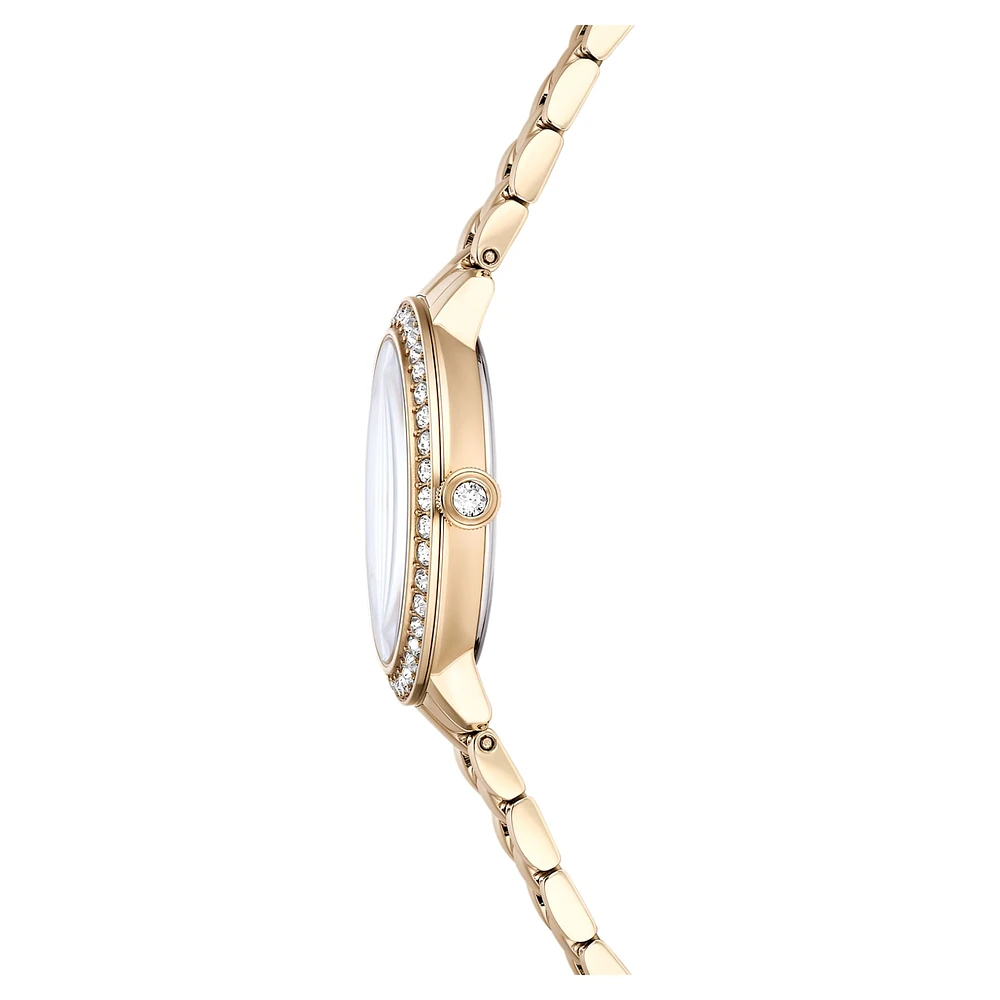 Watch, Swiss Made, Metal bracelet, Gold tone, Champagne gold-tone finish by SWAROVSKI