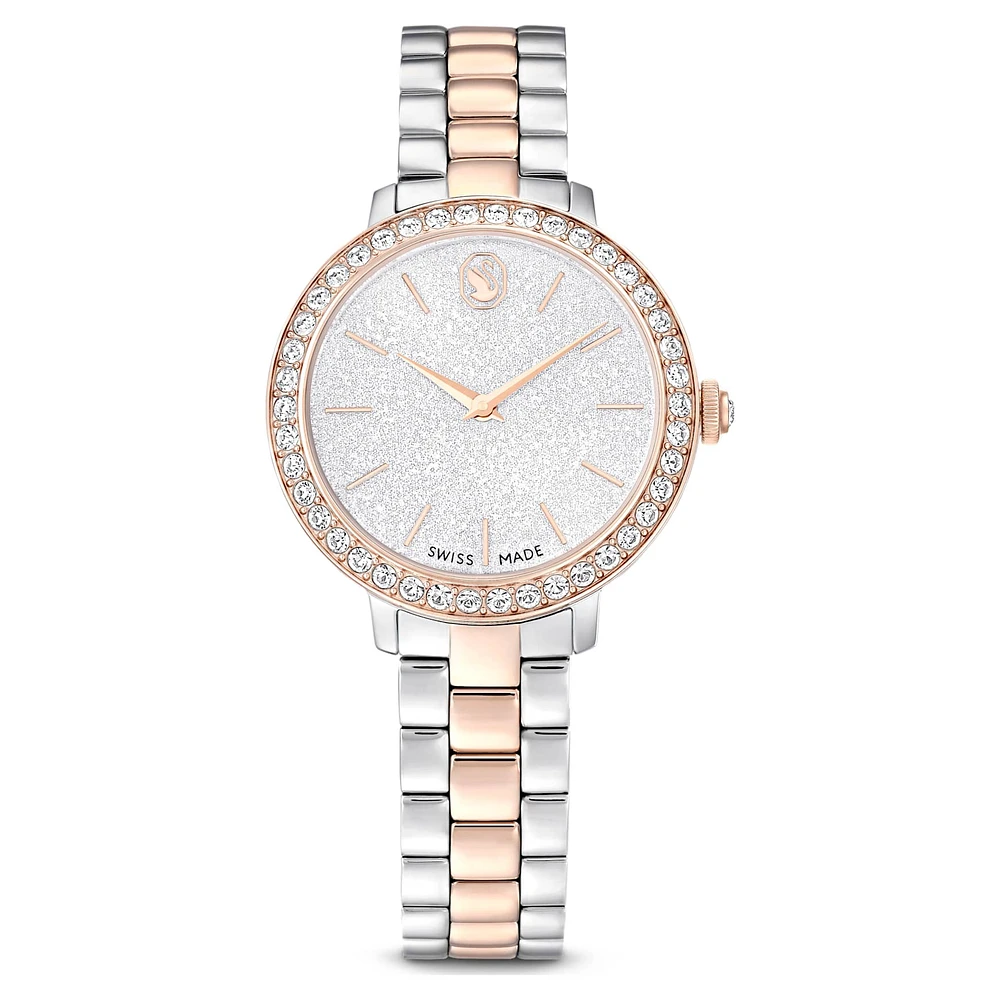 Watch, Swiss Made, Metal bracelet, Silver Tone, Rose gold-tone finish by SWAROVSKI