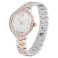 Watch, Swiss Made, Metal bracelet, Silver Tone, Rose gold-tone finish by SWAROVSKI