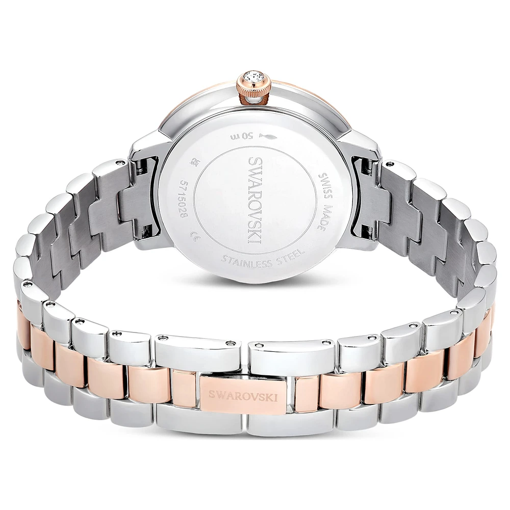 Watch, Swiss Made, Metal bracelet, Silver Tone, Rose gold-tone finish by SWAROVSKI