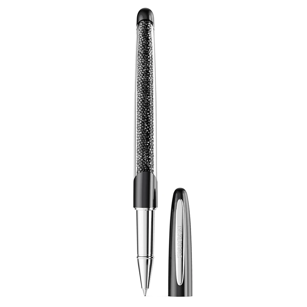 Crystalline Nova rollerball pen, Black, Chrome plated by SWAROVSKI