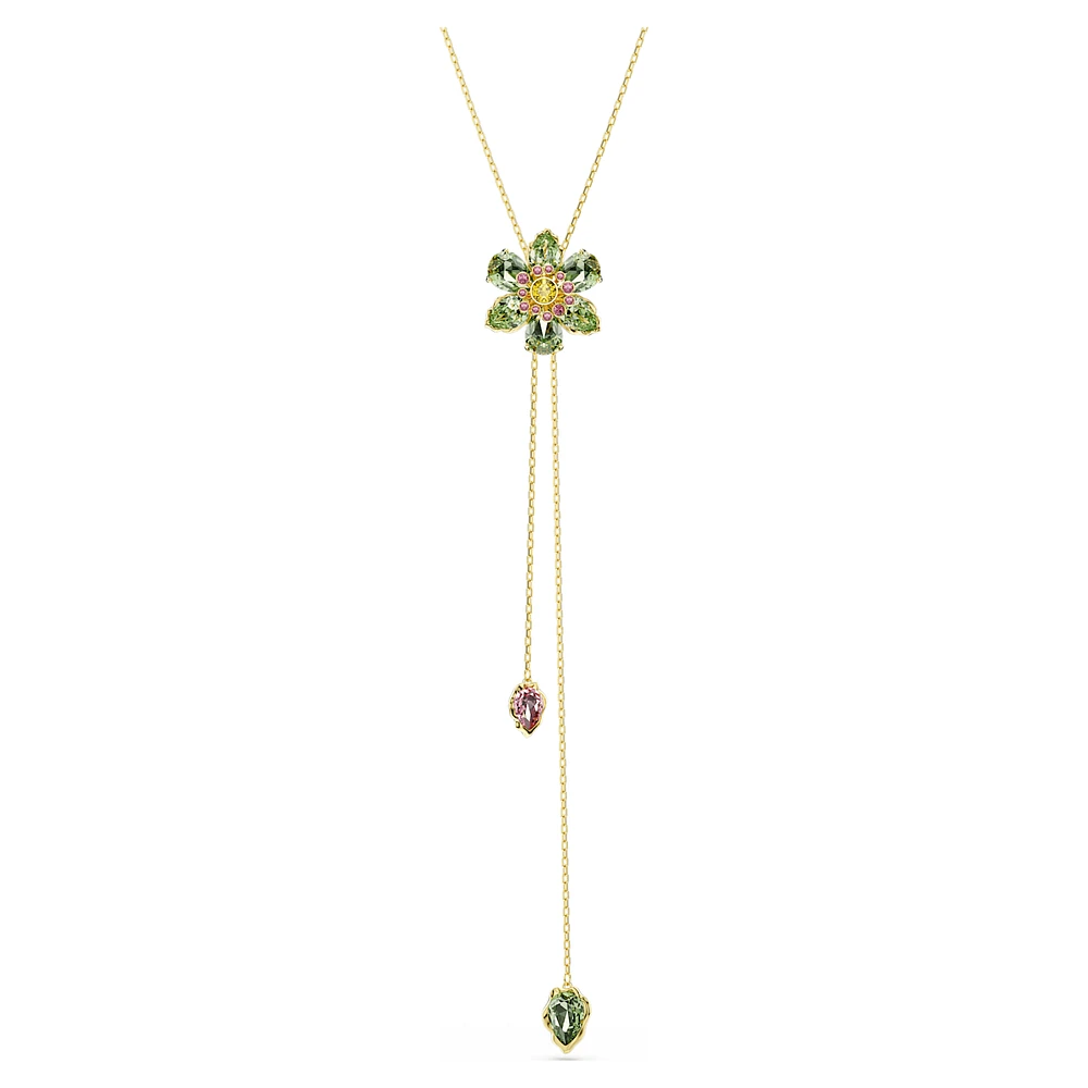 Idyllia Y pendant, Mixed cuts, Flower, Multicoloured, Gold-tone plated by SWAROVSKI