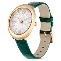 Imber watch, Swiss Made, Leather strap, Green, Rose gold-tone finish by SWAROVSKI