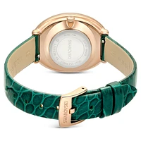 Imber watch, Swiss Made, Leather strap, Green, Rose gold-tone finish by SWAROVSKI