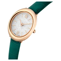 Imber watch, Swiss Made, Leather strap, Green, Rose gold-tone finish by SWAROVSKI