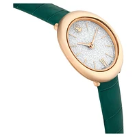Imber watch, Swiss Made, Leather strap, Green, Rose gold-tone finish by SWAROVSKI