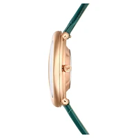 Imber watch, Swiss Made, Leather strap, Green, Rose gold-tone finish by SWAROVSKI