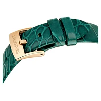 Imber watch, Swiss Made, Leather strap, Green, Rose gold-tone finish by SWAROVSKI