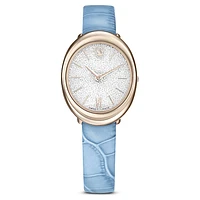 Imber watch, Swiss Made, Leather strap, Blue, Champagne gold-tone finish by SWAROVSKI