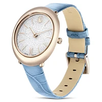 Imber watch, Swiss Made, Leather strap, Blue, Champagne gold-tone finish by SWAROVSKI