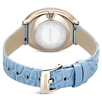 Imber watch, Swiss Made, Leather strap, Blue, Champagne gold-tone finish by SWAROVSKI