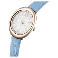 Imber watch, Swiss Made, Leather strap, Blue, Champagne gold-tone finish by SWAROVSKI