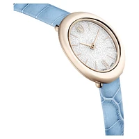 Imber watch, Swiss Made, Leather strap, Blue, Champagne gold-tone finish by SWAROVSKI