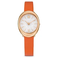 Imber watch, Swiss Made, Leather strap, Orange, Rose gold-tone finish by SWAROVSKI