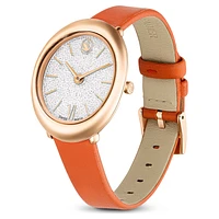Imber watch, Swiss Made, Leather strap, Orange, Rose gold-tone finish by SWAROVSKI