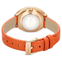 Imber watch, Swiss Made, Leather strap, Orange, Rose gold-tone finish by SWAROVSKI