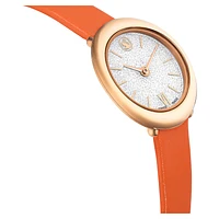 Imber watch, Swiss Made, Leather strap, Orange, Rose gold-tone finish by SWAROVSKI