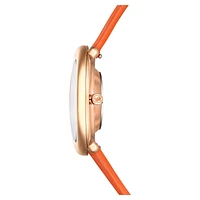 Imber watch, Swiss Made, Leather strap, Orange, Rose gold-tone finish by SWAROVSKI